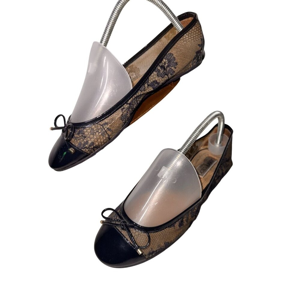 Jimmy Choo Navy Blue Lace Ballet Flats Patent Bow Detail - Picture 3 of 12